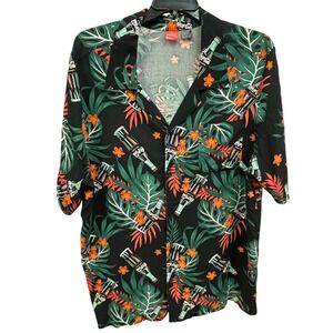 Coca Cola Tropical Hawaiian Button Up Shirt Men's XXL Black Green Orange Bottles